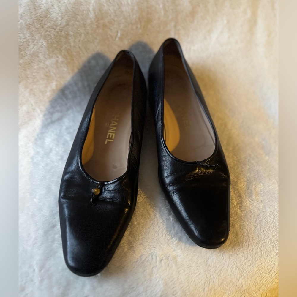 Chanel Black Leather Flats